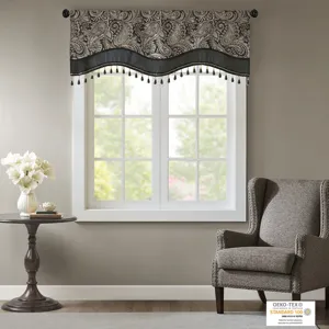 Madison Park Aubrey Jacquard Window Rod Pocket Valance With Beads