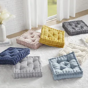 Azza Poly Chenille Square Floor Pillow Cushion - Grey