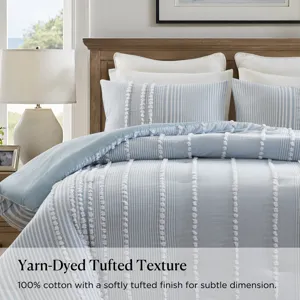 Harbor House Blue Anslee 3 Piece Cotton Yarn Dyed Comforter Set