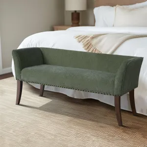 Welburn 49.5\" Upholstered Bench with Back & Wood Legs - Green
