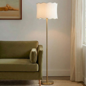 INK+IVY Vesta Dimmable Floor Lamp with Fabric Scalloped Shade - Gold
