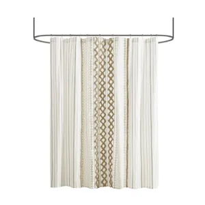 INK+IVY Imani Cotton Printed Shower Curtain with Chenille