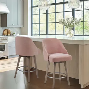 Pearce Swivel Upholstered Counter Stool with Solid Wood Legs & Metal Footrest - Pink