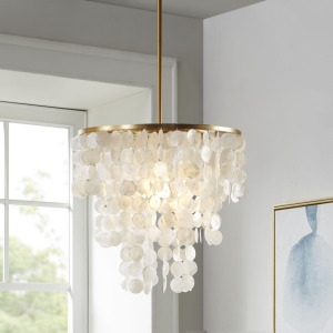 Isla Isla Dimmable Layered Capiz Chandelier - White