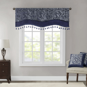 Madison Park Aubrey Jacquard Window Rod Pocket Valance With Beads