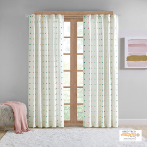 Intelligent Design Callie Cotton Jacquard Pom Pom Curtain Panel - Multi