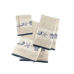 Bayside Embroidered Cotton Jacquard 6 Piece Towel Set - Blue