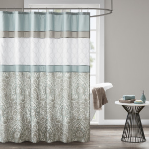 510 Design Shawnee Printed and Embroidered Shower Curtain - Seafoam