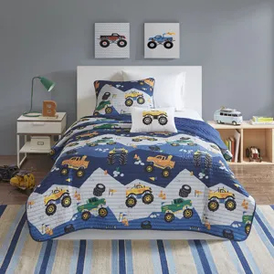 Mi Zone Kids Nash Monster Truck Reversible Quilt Set with Throw Pillow