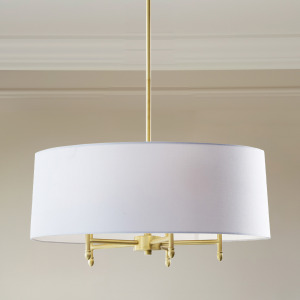 Presidio Presidio 5-Light Dimmable Chandelier with Drum-shaped Fabric Shade & Adjustable Height - Gold/White