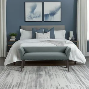 Welburn 49.5\" Upholstered Bench with Back & Wood Legs - Slate Blue