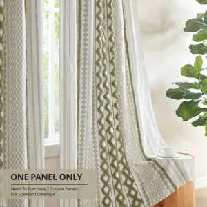 Imani Cotton Printed Curtain Panel with Chenille Stripe and Lining - Green