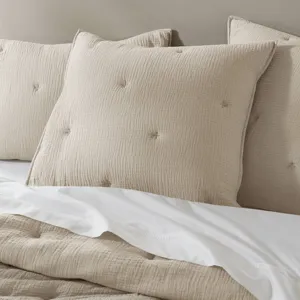 Breeze Cotton Gauze Embroidered Euro Sham - Taupe