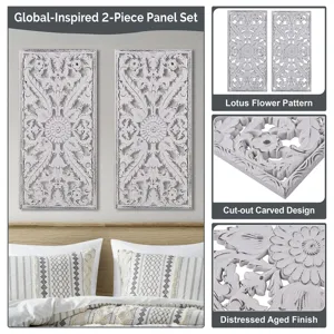 Madison Park Botanical Panel Distressed Carved Wood 2-piece Wall Decor Set