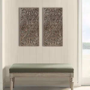 Madison Park Botanical Panel Distressed Carved Wood 2-piece Wall Decor Set