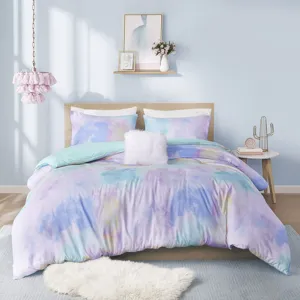 Intelligent Design Cassiopeia Watercolor Tie Dye Printed Duvet Cover Set with Throw Pillow