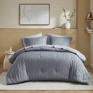 Super Listing Logan Striped Reversible Pintuck Pleated Comforter Set