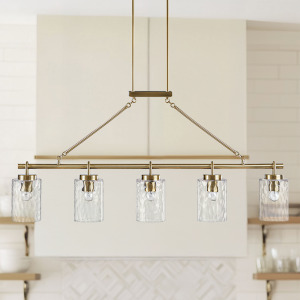 Curiana 5-light Linear Chandelier with Textured Glass Shades - Antique Brass