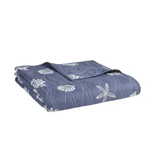 Harbor House Blue Seaside 4 Piece Cotton Reversible Embroidered Quilt Set with Throw Pillow