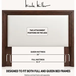 Nicole Miller Bellamy Full/Queen Upholstered Wood Headboard with USB and USB-C charging ports - Full/Queen - Ivory/Walnut
