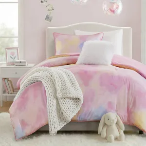 Intelligent Design Cassiopeia Watercolor Tie Dye Printed Comforter Set with Throw Pillow