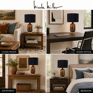 Nicole Miller Roux Leopard Pattern Glass Table Lamp