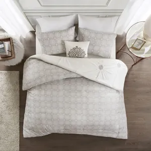 Madison Park Malia 4 Piece Embroidered Cotton Reversible Duvet Cover Set