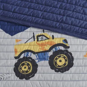 Mi Zone Kids Nash Monster Truck Reversible Quilt Set with Throw Pillow