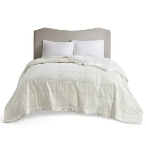 Cambria King Oversized Down Alternative Blanket with Satin Trim - Ivory