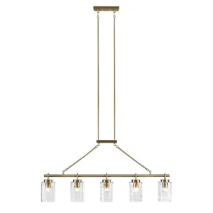 Curiana 5-light Linear Chandelier with Textured Glass Shades - Antique Brass