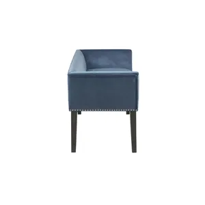 Welburn 49.5\" Upholstered Bench with Back & Wood Legs - Blue