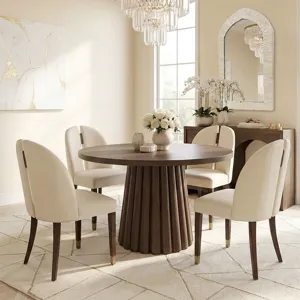 Nicole Miller Camden Fluted 46"D Round Fluted Pedestal Wood Dining Table - Walnut Brown