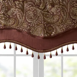 Madison Park Aubrey Jacquard Window Rod Pocket Valance With Beads