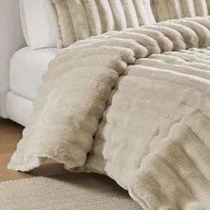Jasmine Full/Queen Ultrasoft Faux Fur Ribbed Comforter Set - Taupe