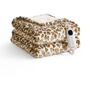 Beautyrest Shawn Heated Sherpa Snuggle Wrap Throw - Leopard