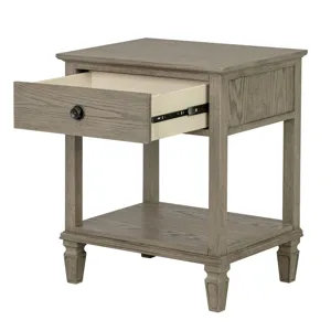 Victoria one-drawer wood bedside table with shelf - Reclaimed Grey