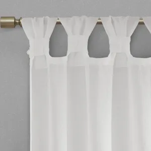 Madison Park Rosette Floral Embellished Cuff Tab Top Solid Curtain Panel