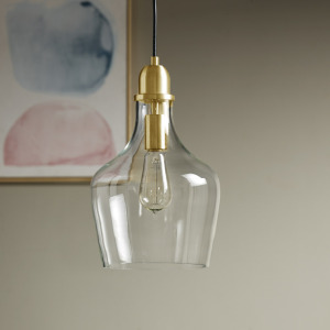 Auburn Bell Shaped Hanging Glass Pendant Light - Gold/Clear