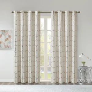 Raina Total Blackout Metallic Print Grommet Top Curtain Panel - Ivory/Gold