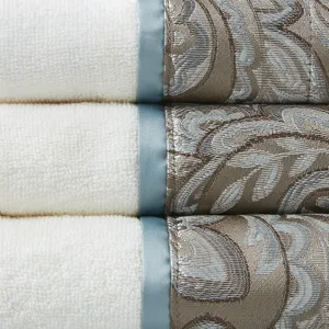 Aubrey 6 Piece Jacquard Towel Set - Blue/Brown