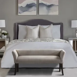 Welburn 49.5\" Upholstered Bench with Back & Wood Legs - Grey