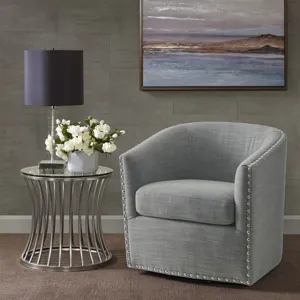 Tyler Upholstered Swivel Barrel Chair with Nailheads - Grey