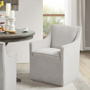 Charlotte Upholstered Dining Arm Chair with Hidden Casters - Grey