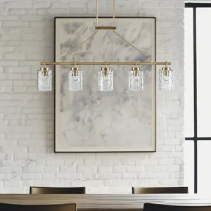 Curiana 5-light Linear Chandelier with Textured Glass Shades - Antique Brass