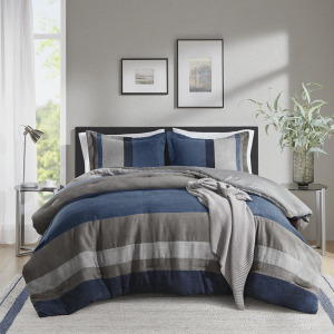 Comfort Spaces Highland Stripe Pieced Faux Suede Comforter Set