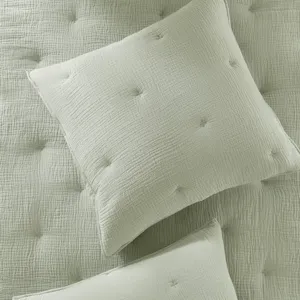 Breeze Cotton Gauze Embroidered Euro Sham - Sage