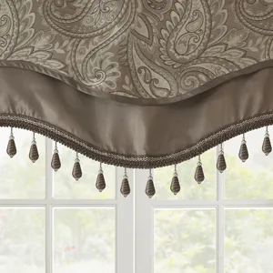 Madison Park Aubrey Jacquard Window Rod Pocket Valance With Beads