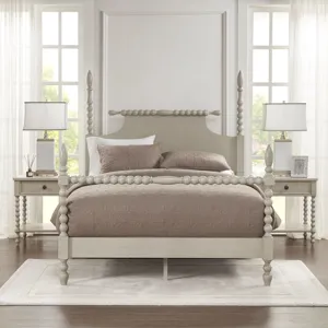 Beckett King Turned Wood Spindle Bed - Antique Cream