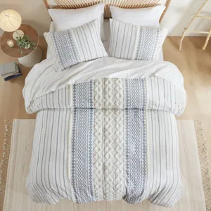INK+IVY Imani Cotton Printed Duvet Cover Set with Chenille