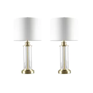 Clarity Glass Cylinder Table Lamp Set of 2 - Gold